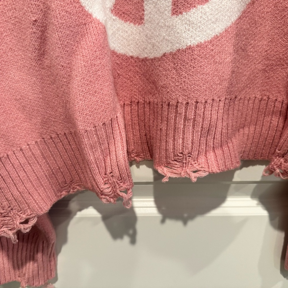 POL Distressed Pink Sweater with Peace Sign - Size M - Picture 3 of 5